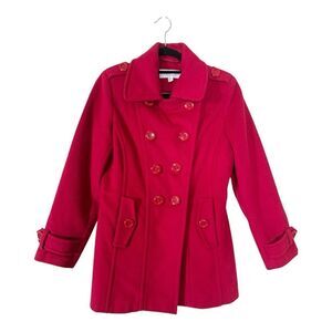 Pendleton Womens Lambswool Blend Red Double Breasted Pea Coat Size 4